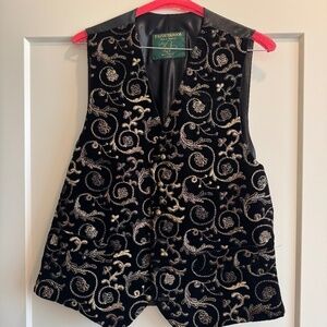 FAVOURBROOK Size 42 (Medium) Black Gold Embroidery Buttoned Vest